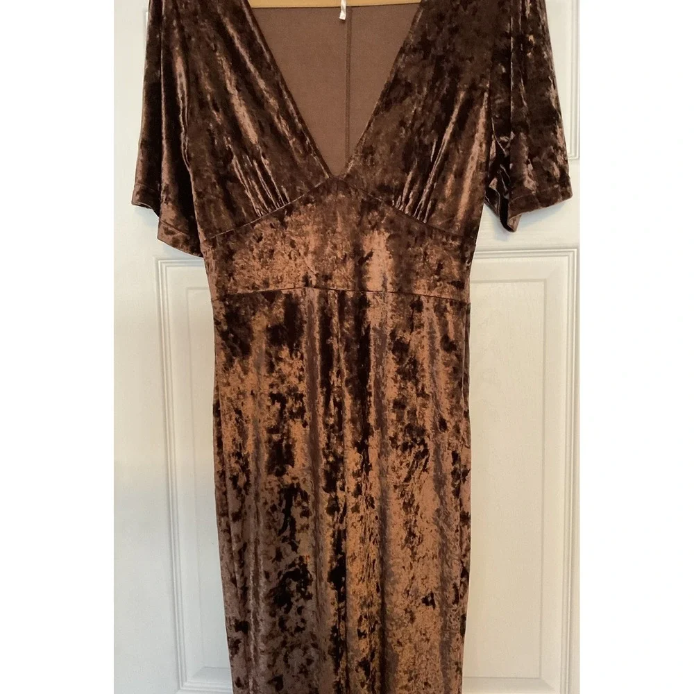 Free People Night Fever Jumpsuit Brown Crushed Velvet‎ Size Small